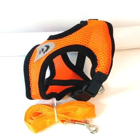 SMALL PET HARNESS VEST WITH LEASH ORANGE AND BLACK SIZE SMALL NWT - Picture 2 of 8